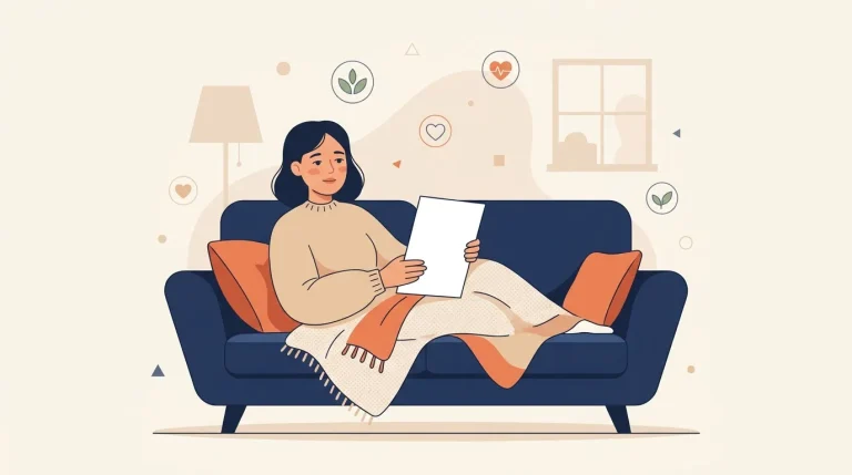 Femme enceinte assise sur canapé avec tablette numérique