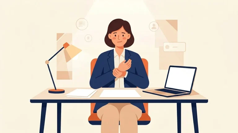 Femme en costume assise à son bureau avec ordinateur portable