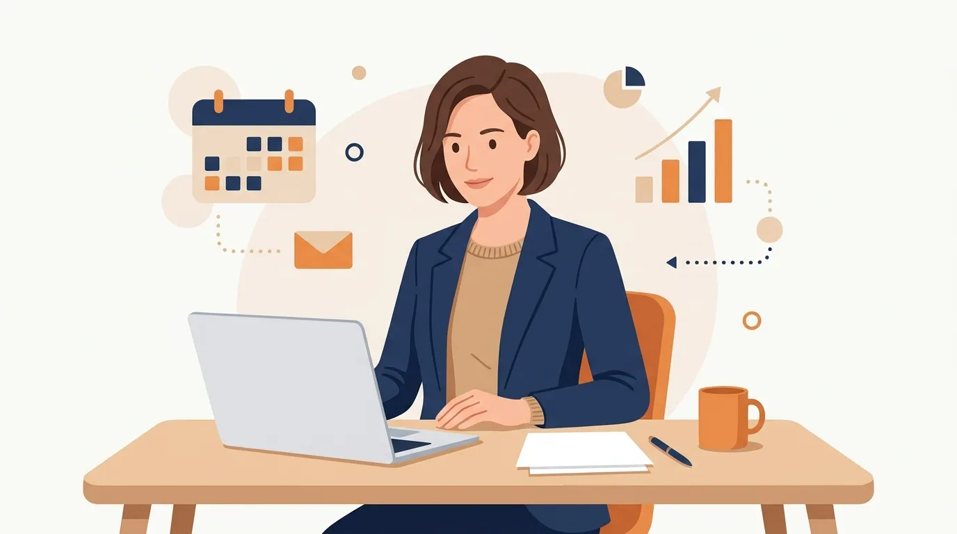 Femme au bureau avec ordinateur portable et graphiques
