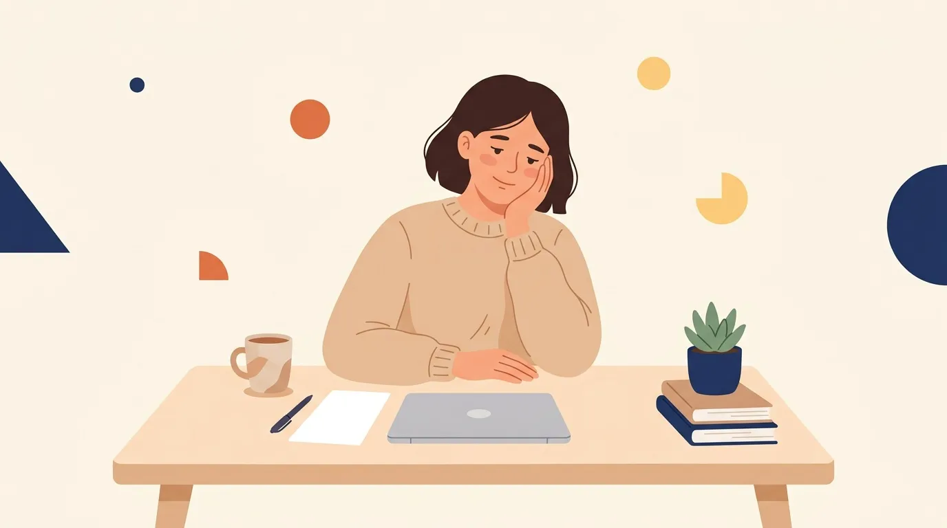 Femme souriante assise à un bureau avec laptop et café