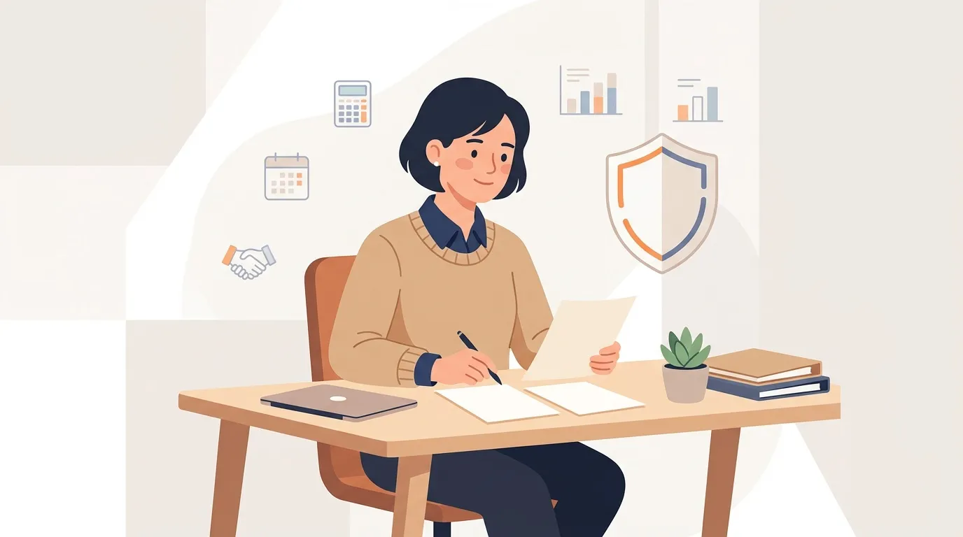 Femme souriante travaillant &agrave; son bureau avec documents et ordinateur