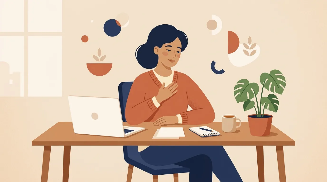 Femme souriante travaillant sur laptop à son bureau