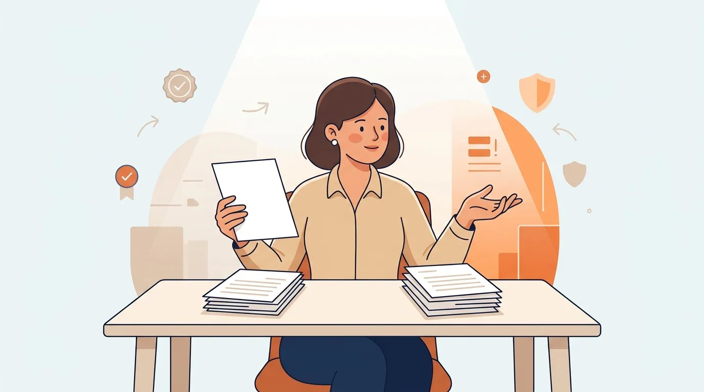Femme travaillant &agrave; son bureau avec documents et t&acirc;ches organis&eacute;es