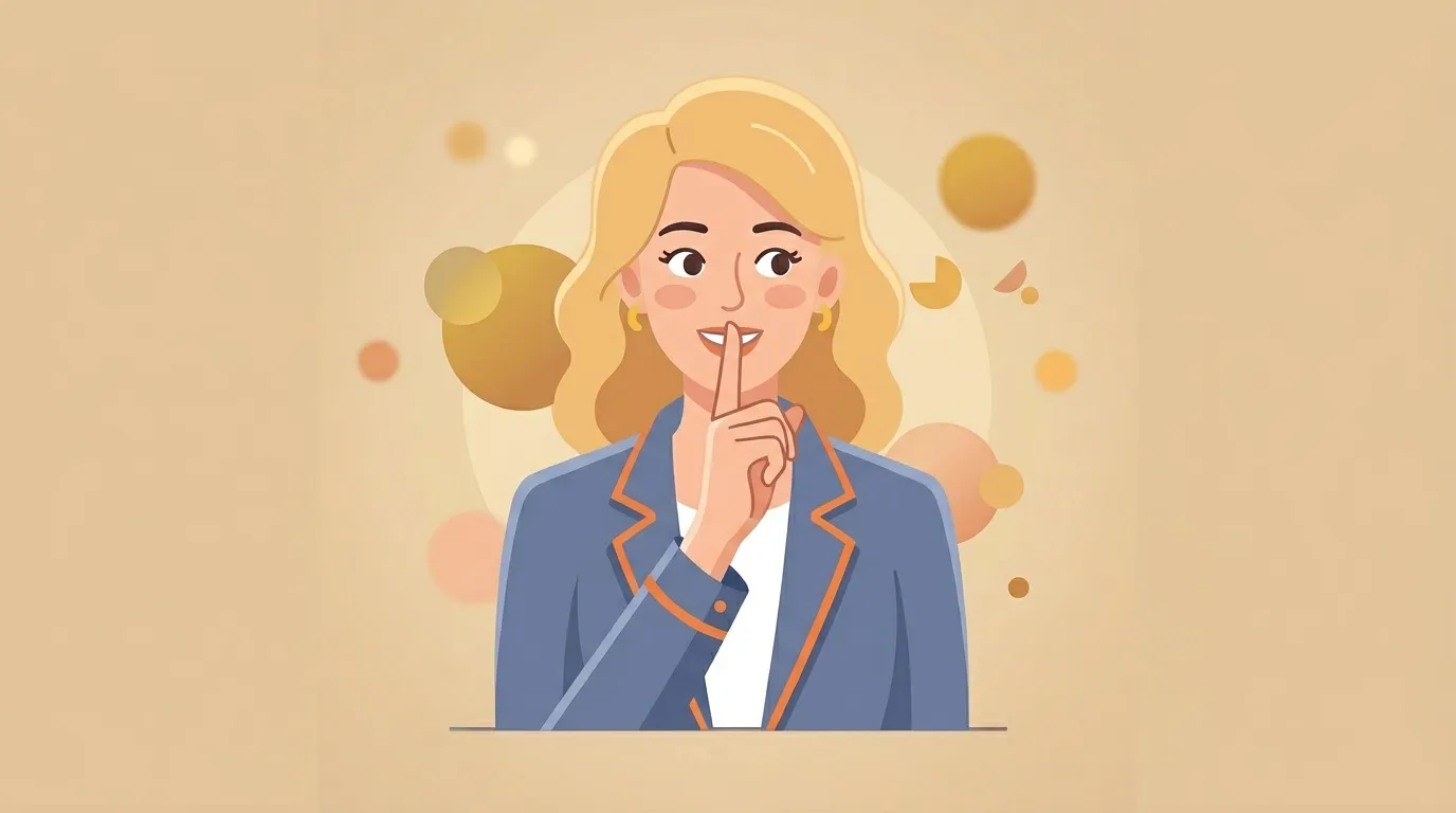 Illustration femme blonde en blazer bleu faisant geste silence