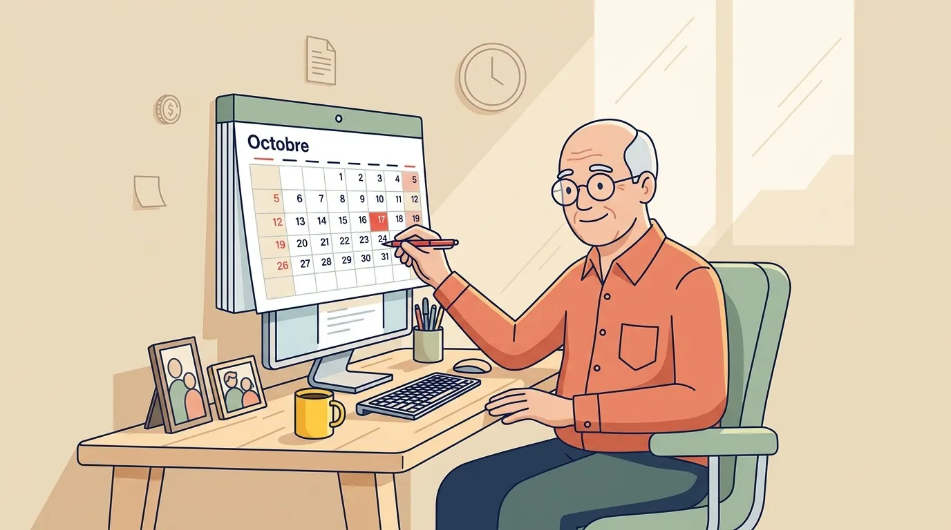 Homme senior à son bureau organisant son calendrier octobre