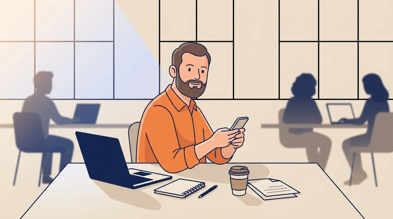 Homme avec téléphone dans bureau moderne avec collègues