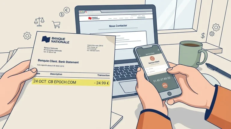 Client contacte service bancaire par téléphone et relevé compte