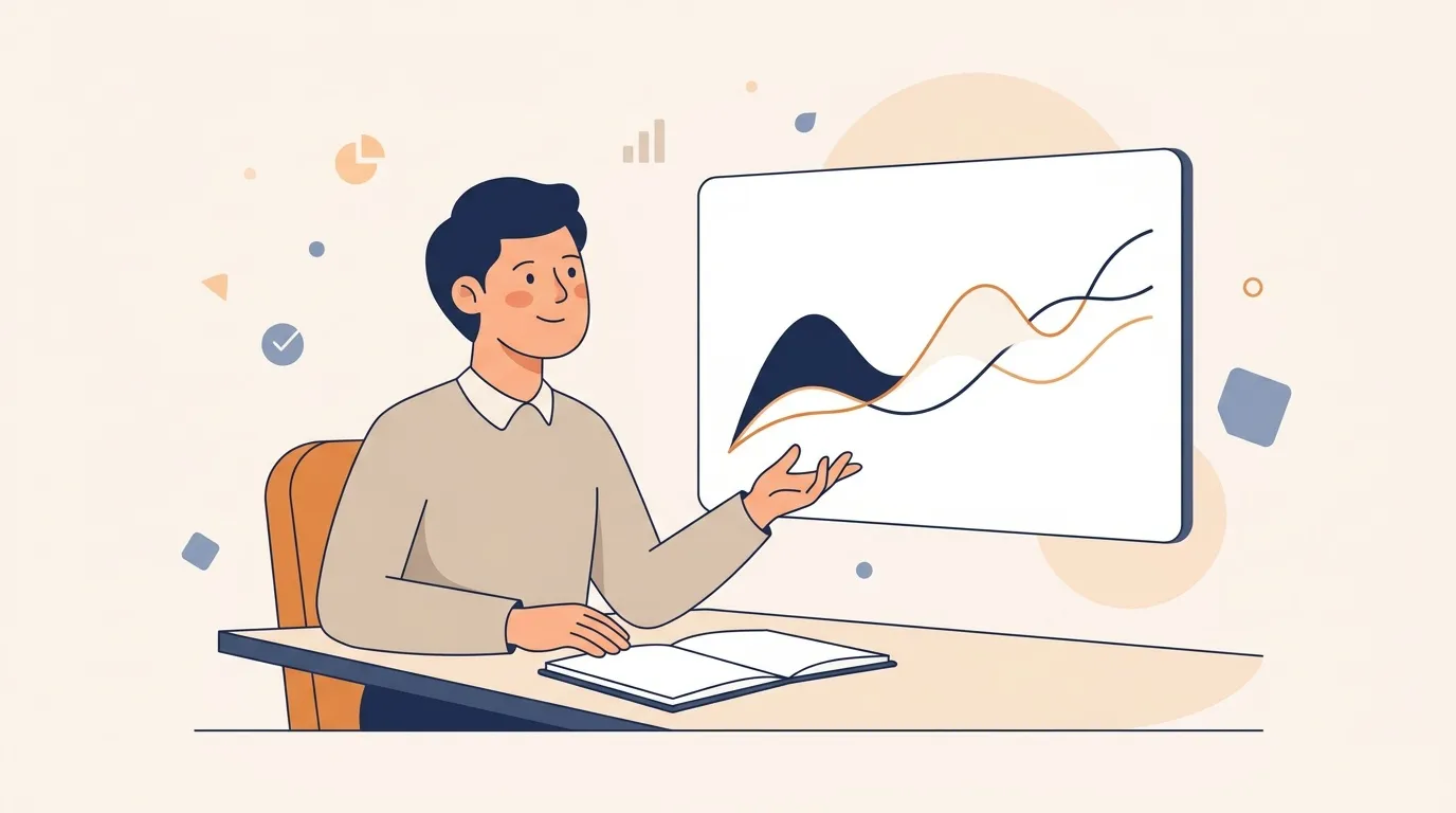 Homme pr&eacute;sentant des graphiques de croissance sur &eacute;cran