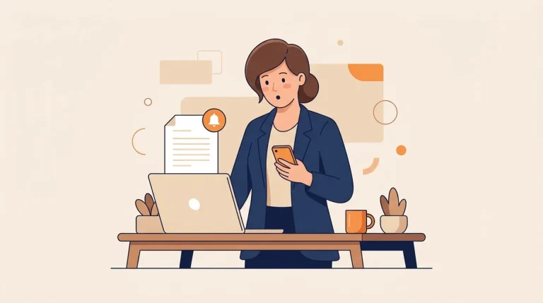 Femme d'affaires avec laptop et téléphone au bureau