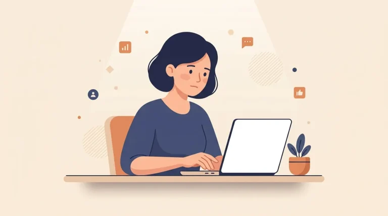 Femme assise à un bureau utilisant son ordinateur portable
