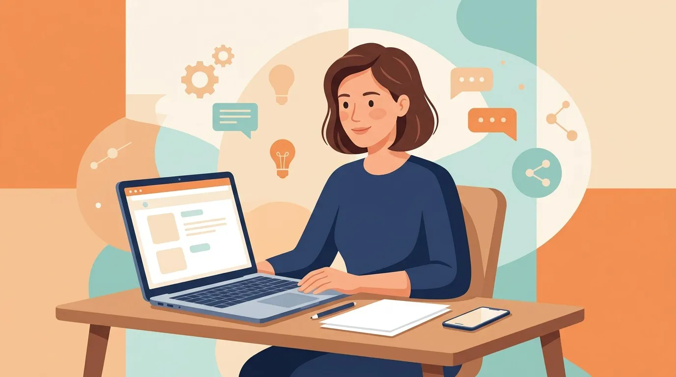 Femme au bureau avec laptop, idées créatives et communication