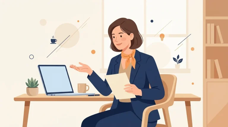 Femme en costume au bureau avec ordinateur et documents