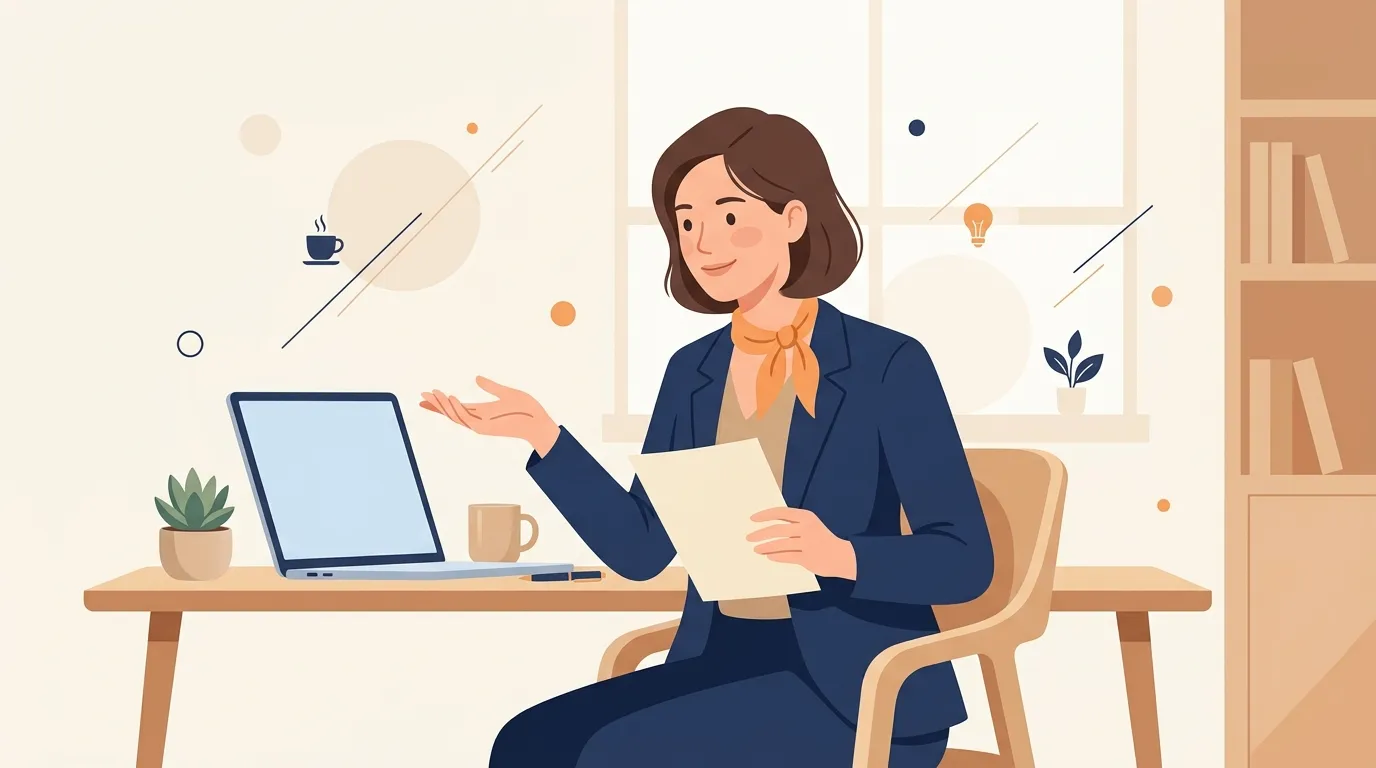 Femme en costume au bureau avec ordinateur et documents