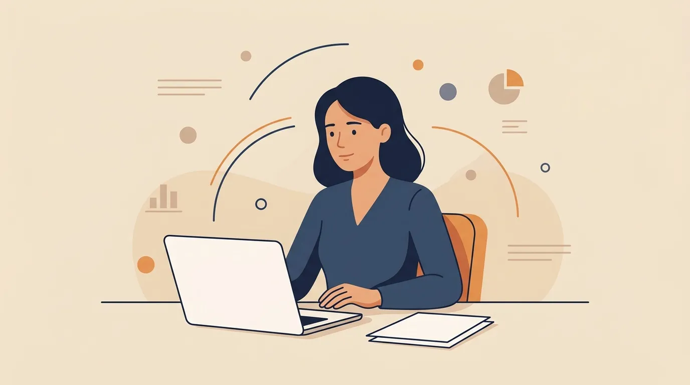 Femme au bureau utilisant un ordinateur portable avec documents